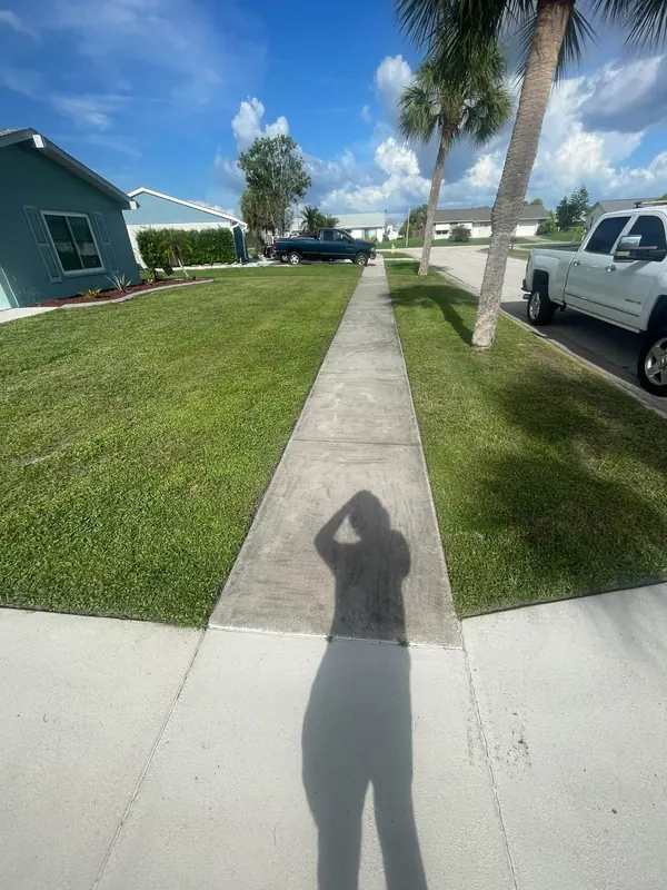 Front sidewalk with buildup before pressure washing